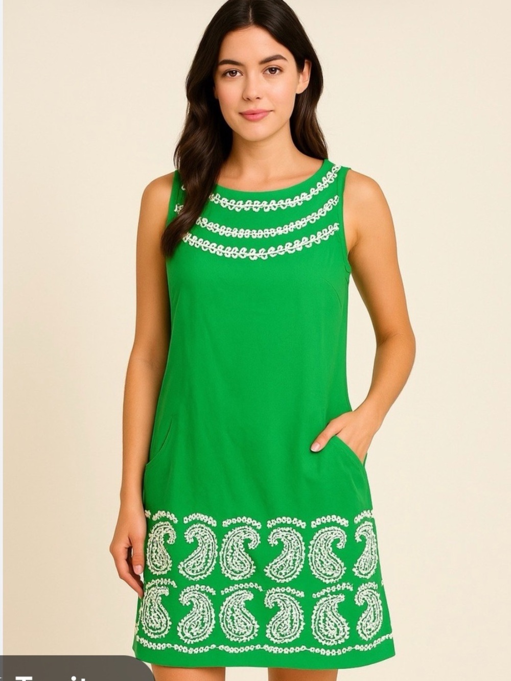 Lilly Pulitzer Kelly Green Shift Dress with White Embroidery size 8